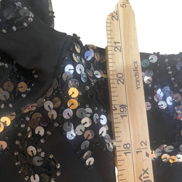 Vintage Patchouli Silk Top Womens Size L Black Sequined Party Cocktail Evening G - Picture 11 of 14